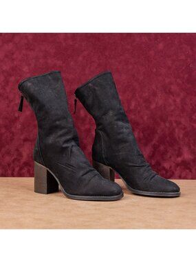 Free People Women Elle Slouch Retro Black Brown Suede Boots sz 8US EUR38